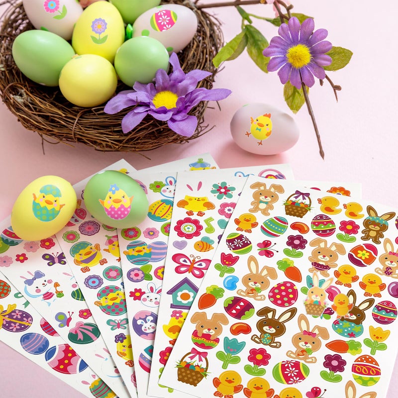 Naler Easter Stickers Sheet Assorted Bunny Stickers for Easter Party Favor DIY Craft Art Making Decoration, 6-Pack, 300+pcs - Image 5